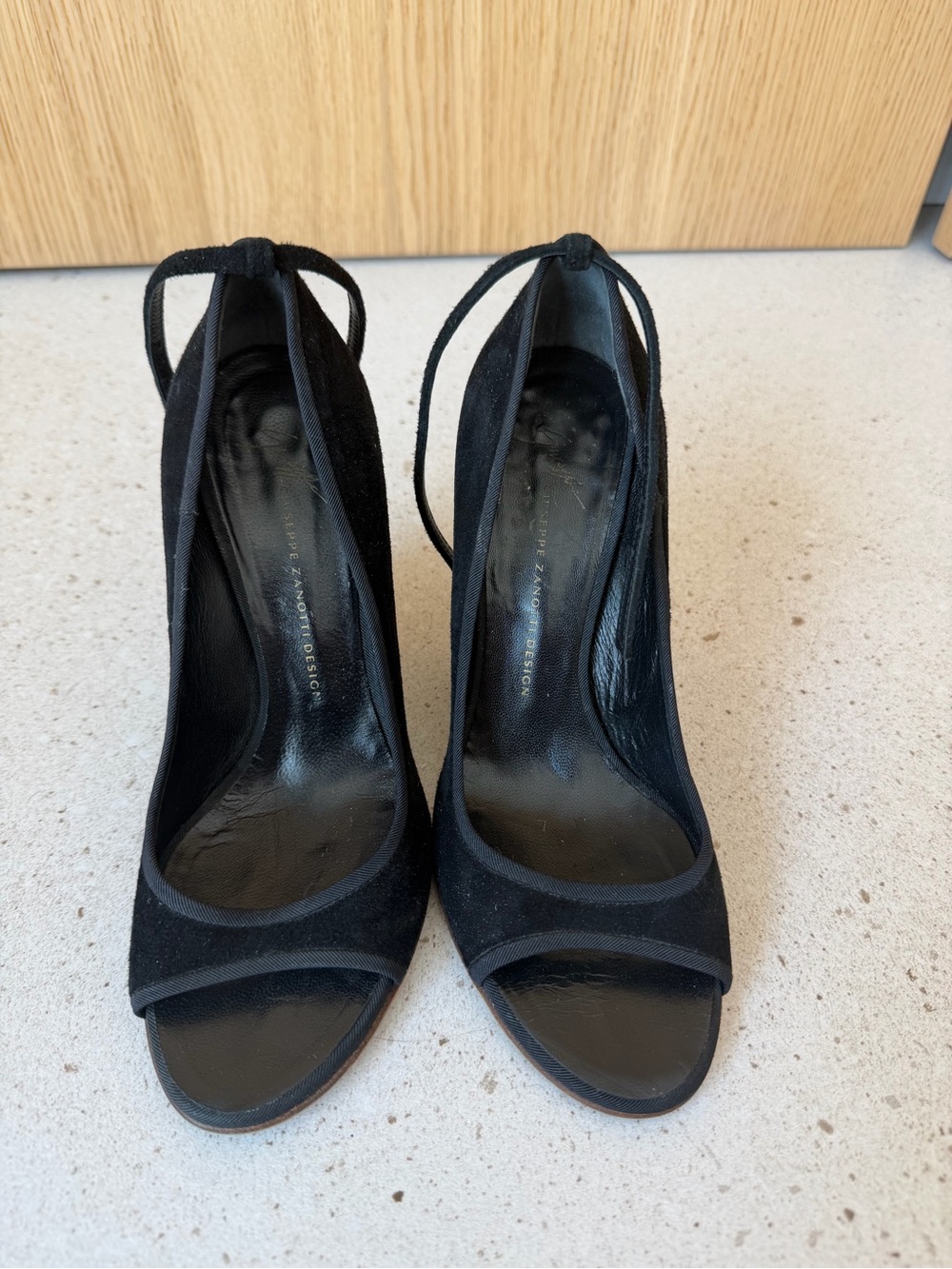 Giuseppe Zanotti Black Suede Open-Toe Ankle-Strap Heels
